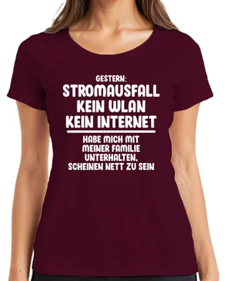Produktbild von Stromausfall kein WLAN kein Internet Offline Gamer Humor Spaß Damen T-Shirt, Burgundy, L