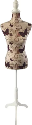 Produktbild von Relaxdays Schneiderpuppe, weiblich, Größe 36/38, verstellbar 130–167 cm, Paris-Design, Holzständer, Kleiderpuppe, bunt