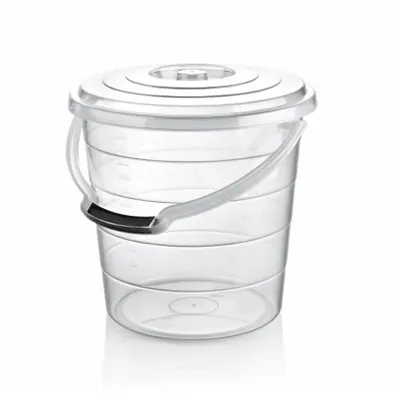 Image de Seau en plastique, seau ménager, seau à eau, seau en plastique avec couvercle, poignée de transport, graduation, 10 L, transparent
