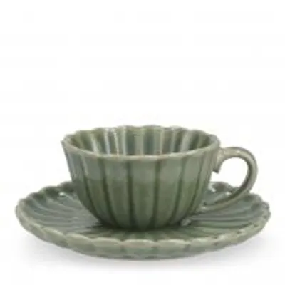 Immagine prodotto di H&H Set 6 Tazze Caffè Lotus Con Piattino In Stoneware Verde Cc 120