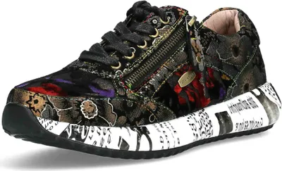 Produktbild von Laura Vita Damen Sneaker Reißverschluss Blumenmuster Plateau Burton 11, Größe:37 EU, Farbe:Braun