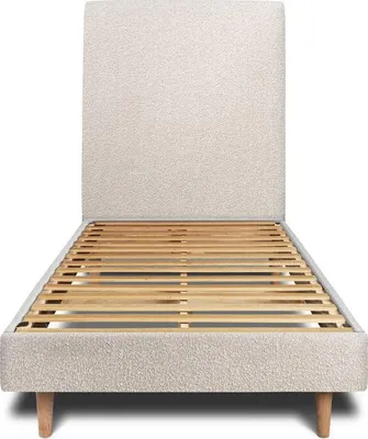 Produktbild von Bett mit gepolstertem Kopfteil – Bouclé-Stoff - 90x200 cm