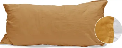 Produktbild von Hahn Linon Bettwäsche Stone Washed 100% Baumwolle Reißverschluss Bettbezug Kissenbezug Bettgarnitur Bettwäsche-Set Bettzeug 40x80 cm Gelb