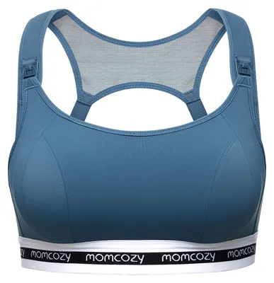 Produktbild von Momcozy Still-BH zum Stillen, FB011 Sport-BH mit geringer Belastung – Unterstützung für Schwangerschaft & Stillzeit, gepolstert & bügellos, Blau