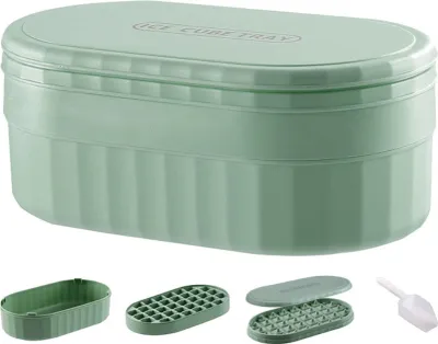 Produktbild von Eiswürfelbehälter Mit Deckel Und Behälter Für Gefrierschrank, Eiswürfelbehälter Mit Deckel Und Eisschaufel, Eiswürfelbehälter Für Die Herstellung Von 0,8-Zoll-Eiswürfeln(36 Würfel,Grün)