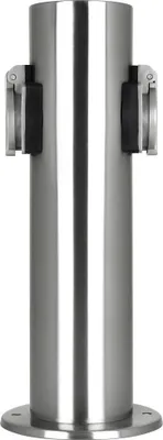 Produktbild von Grafner Edelstahl Design Gartensteckdose mit 2 Steckdosen, IP44, rund, Klarlack-Beschichtung, Energiesäule Mehrfachsteckdose Outdoor Metall Außensteckdose 2-fach