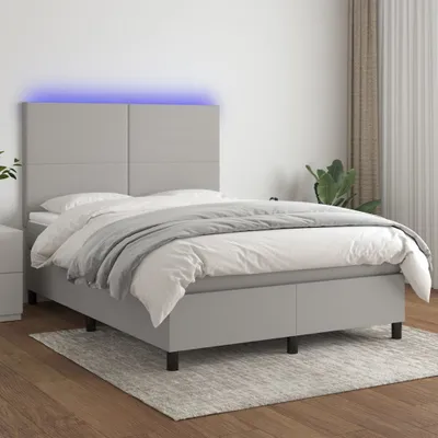 Produktbild von The Living Store Boxspringbett mit Matratze & LED Hellgrau 140x200 cm Stoff