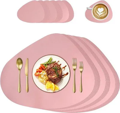 Produktbild von Famanu Platzsets und Untersetzer aus Leder - rutschfest, hitzebeständig - Set von 6 (rosa)