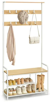 Image de VASAGLE, porte-manteau, étagère à chaussures, avec 9 crochets et espace de rangement