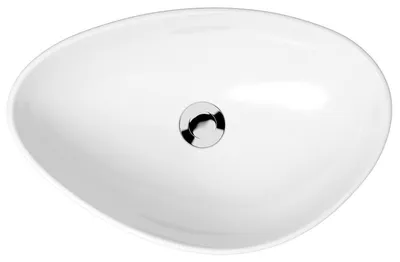 Zdjęcie produktu dla Ceramiczna umywalka nablatowa Moduo 55, owalna, bez otworu na baterię, 56,5x36,5x15 cm, nieregularna forma, nowoczesny design