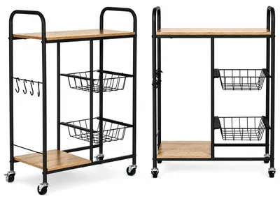 Produktbild von ModernHome Küchenwagen mit 2 ausziehbaren Körben und 4 Rollen mit Bremse