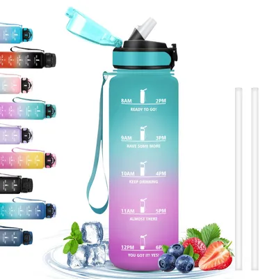 Obrázok produktu pre 1 liter netekúca fľaša na vodu - motivačná fľaša s časovou stupnicou