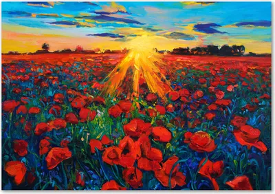 Produktbild von Tulup® Glas-Bild - 100 x 70 - Wandbild aus Glas - Wandkunst - Wandbild hinter gehärtetem Sicherheitsglas - Blumen & Pflanzen - Mohnfeld - Rot