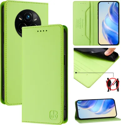 Immagine prodotto di Custodia in pelle per Realme 14 Pro+, flip case con slot per carte, portafoglio e supporto Verde
