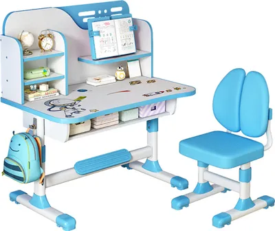 Produktbild von Kinder Studie Tisch Schreibtisch kann heben Grund- und Sekundarschule Studenten schreiben Tisch Stuhl Schreibtisch und Stuhl Set - blau