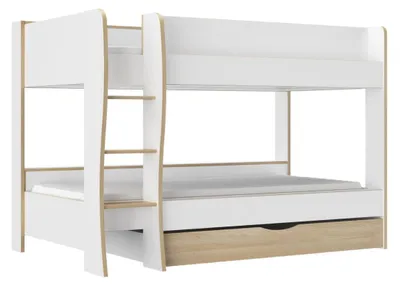 Produktbild von CALICOSY - Etagenbett mit 1 großem Schubfach Nachbildung Weiß und Eiche - ROOMY