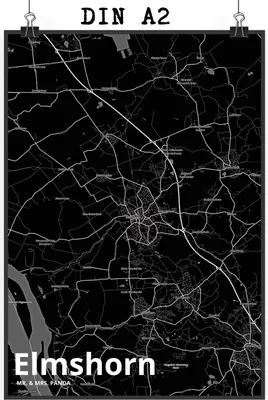 Produktbild von Mr. & Mrs. Panda Bild Elmshorn DIN A2 - Geschenk, Wandbild, Stadt Dorf Karte Landkarte Map Stadtplan, Wanddeko, Wanddekoration, Kunstdruck