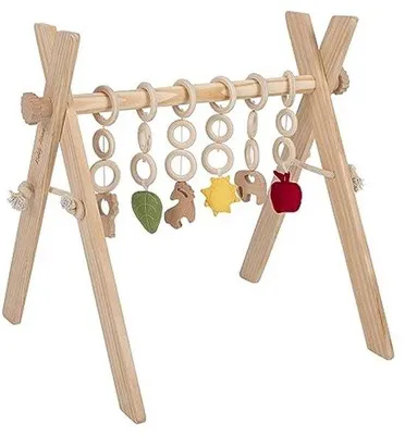 Produktbild von Holzgym für Kinder und Babys mit Spielzeughängen - Montessori Spielzeug für Kleinkinder
