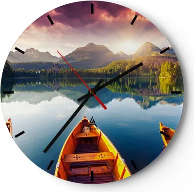 Produktbild von Wanduhr - Rund - Glasuhr - See Natur - 40x40cm - Schleichendes Uhrwerk - Lautlos - zum Aufhängen bereit - Dekoration Modern - Wanddekoration aus Glas - C3AR40x40-3579