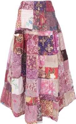 Produktbild von Weit Schwingender Upcycling Patchwork, Maxirock, Boho Baumwoll Sommerrock - Violett, Damen, Baumwolle, Röcke