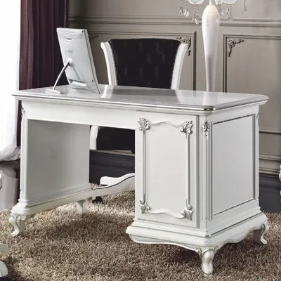 Zdjęcie produktu dla Casa Padrino luksusowe biurko w stylu barokowym biały / srebrny 126 cm - meble biurowe w stylu barokowym - Wyprodukowano we Włoszech