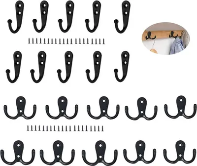 Produktbild von Kleiderhaken 20 Stück - 10 Doppelhaken und 10 Einzelhaken zum Schrauben, Haken Wand Metall Huthaken Mantelhaken, Gartenhaken Dekorativen Haken für Badezimmer Küche (Black)