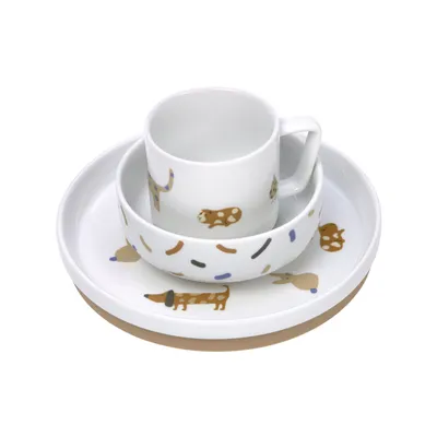 Produktbild von LÄSSIG Geschirrset Porzellan Kindergeschirrset Teller Schüssel Tasse mit Silikonring rutschfest Kindergeschirr/Little Mateys royal blue