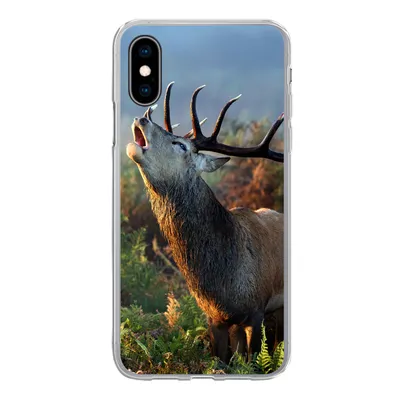 Produktbild von MuchoWow® Handyhülle Schutzhülle Hülle für iPhone X Hirsche - Wald - Nebel Silikon Softcase Handy Hülle - Handyhülle
