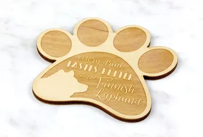Produktbild von Finnischer Lapphund, Suomenlapinkoira, Lapinkoira - Tasse Untersetzer, graviert Untersetzer mit Hund, Geschenk für Hundeliebhaber von Art-Dog Marke