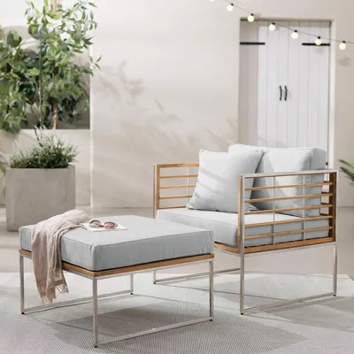 Produktbild von home24 Loungesessel - 2-teilig - Webstoff / Teak Massiv