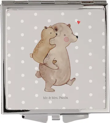 Produktbild von Mr. & Mrs. Panda Klappspiegel Papa Bär - Grau Pastell - Geschenk, Vatertag, Mini Spiegel, Kleiner, Muttertag, Geburtstag, Schminkspiegel, Kosmetikspiegel, Klappbarer