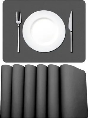 Produktbild von Tischsets Abwaschbar, Platzset Leder 6er Set Abwischbar Tischsets Lederoptik Kunstleder Wasserdicht PVC Platzset, Platzdeckchen für Küche Speisetisch, 45x30cm, Dunkelgrau