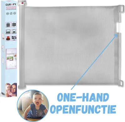 Obrázek produktu pro Curify® Rolovací branka na schody - šedá - Odolná bezpečnostní branka pro děti a domácí zvířata - 80 x 130 cm dlouhá Rolovací bezpečnostní branka do dveří - Dětská branka na schody - šedá