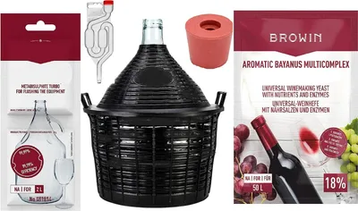 Produktbild von WEINSET 5 L Glasballon +Gummistopfen+ GÄRRÖHRCHEN+ WEINHEFE+ Kaliumdisulfit Weinballon, Gärbehälter, Gäreimer, Gärballon, Wein Machen