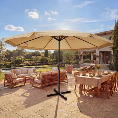 Image de Parasol Meran Pro, parasol de marché gastronomique avec volant Ø 5m polyester/alu 28kg ~ crème sans support