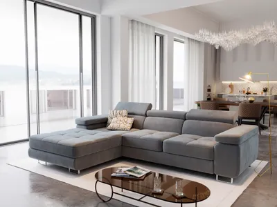 Zdjęcie produktu dla Masseno Narożnik ELMA L-S z funkcją spania i pojemnikiem na pościel Kształt L, Rozkładana sofa, Rogówka - Jasnoszary, MONOLITH 84