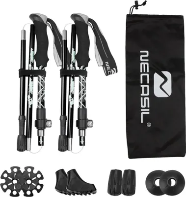 Produktbild von Trekkingstöcke faltbar verstellbar - Nordic Walking Stöcke 110-125cm - Wanderstöcke mit 4 Paar Gummipuffern für Trekking Schwarz