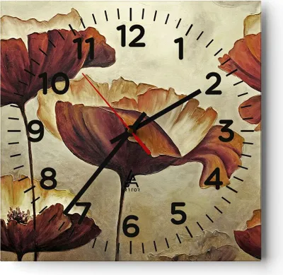 Produktbild von Wanduhr - Quadrat - Glasuhr - Mohn Blume Wiese - 30x30cm - Schleichendes Uhrwerk - Lautlos - zum Aufhängen bereit - Dekoration Modern - Wanddekoration aus Glas - C4AC30x30-3760