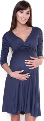 Obrázek produktu pro Šaty v délce ke kolenům s volánky, zavinovací vzhled, výstřih do V + těhotenské oblečení MAMA, 8199 Grafit S/M 36/38
