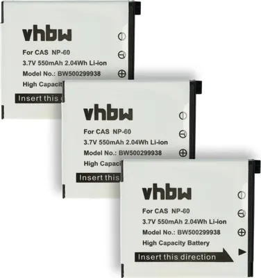 Produktbild von vhbw 3x Akku kompatibel mit Casio Exilim EX-Z9, EX-Z85, EX-Z90, EX-Z80 Kamera (550 mAh, 3,6 V, Li-Ion)