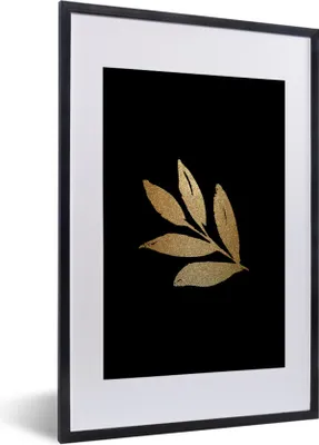 Produktbild von MuchoWow® MuchoWow® Gerahmtes Poster Blatt - Gold - Zweig 40x60 cm - Poster mit zchwarzem Bilderrahmen - Poster in Rahmen