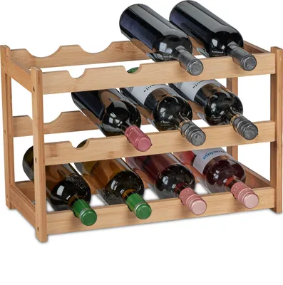 Produktbild von Relaxdays Weinregal, 12 Flaschen, Bambus, HxBxT: 30 x 45 x 23,5 cm, Weinhalter stehend, Küche & Bar, Weinständer, natur