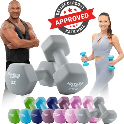 Produktbild von Miweba Sports Profi Neopren Hantel NKH100 | Hantelset - Kurzhanteln - Hexagon - Home Workout - Krafttraining - Anti Rutsch Oberfläche(Grau 2x 10,0 Kg)