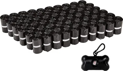Produktbild von Auslaufsichere Hundekotbeutel mit Spender und Leinenclip, geruchsneutral, 900 Stück, 60er-Packung mit 15 Stück, Schwarz