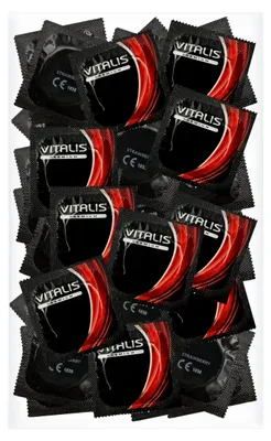 Produktbild von VITALIS 100 Kondome Pack mit ErdbeerAroma | Nennbreite 53 mm | Gefühlsechte farbige Kondome | 100 Premium aromatisiert mit ErdbeerDuft | Hauchzarte Kondome Für Männer