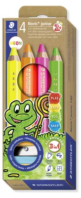 Produktbild von STAEDTLER Noris junior 140 3 in 1 Kindermalstift Etui mit 4 Farben und Spitzer