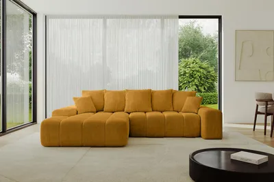 Produktbild von ALTDECOR Ecksofa mit Schlaffunktion und Bettkasten ENSI-L - 267x164x69 cm Senfgelb - Corner Sofa Bett Eckcouch Couch L-Form Schlafcouch Ausziehbar Wohnlandschaft Schlafsofa Couchsofa