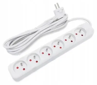 Obrázok produktu pre Aigostar predlžovací kábel s 6 zásuvkami, dĺžka 1,5 m, biela, s uzemňovacím kontaktom