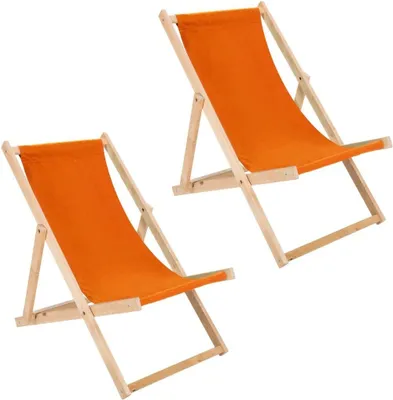 Produktbild von Liegestuhl 2er Set orange klappbar aus Holz - Klappstuhl Klappliege Sonnenstuhl Strandstuhl Holzklappstuhl Sonnenstuhl Gartenliege