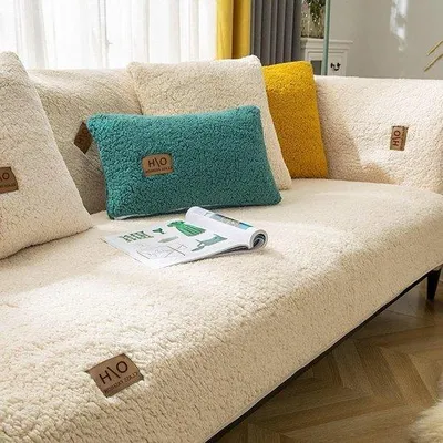 Immagine prodotto di Divano a 3 posti - a L - in velluto - beige - 70 x 180 cm - Rivestimento rettangolare - antiscivolo - lavabile